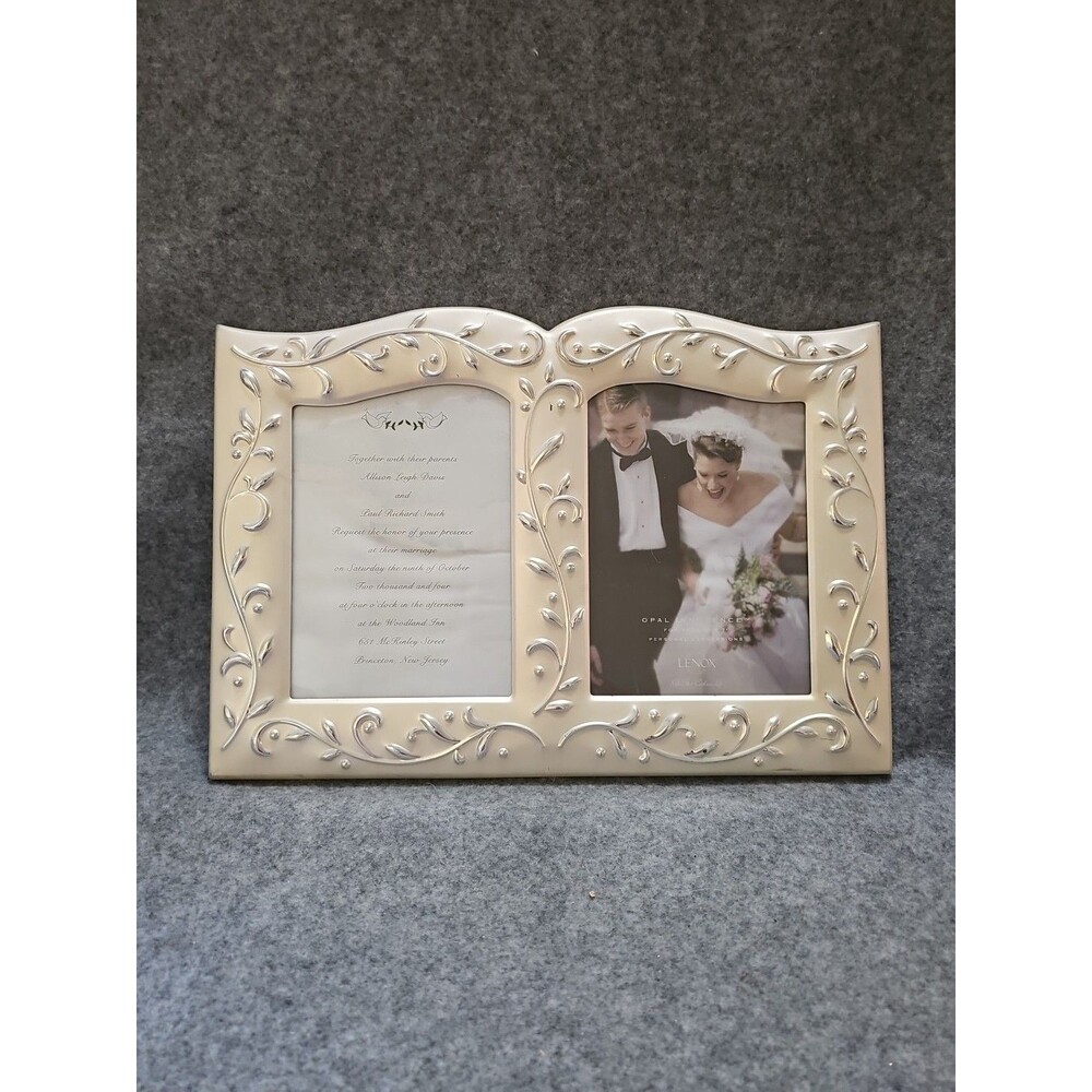 Lenox Opal Innocence Metal Floral Vine Photo Frame, Two 5"x7โ Openings. READ